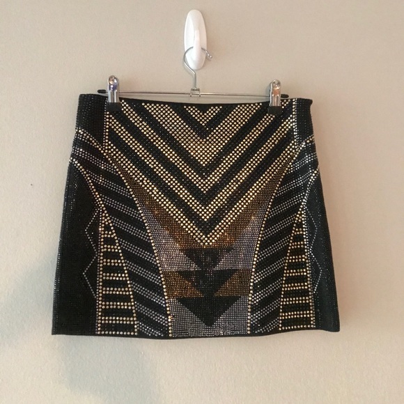 FATE Embellished Black Gold Silver Mini Skirt Sz S - Picture 2 of 6